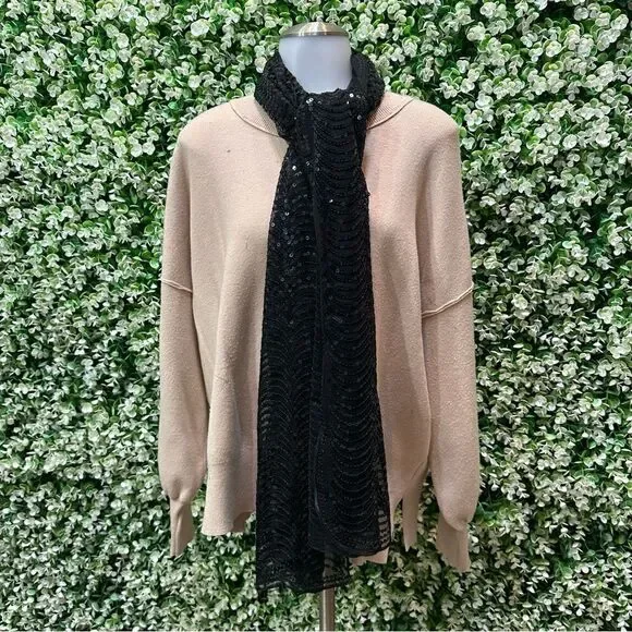 Vintageāblack scalloped sequin scarf lightweight dressy evening EUC - Picture 7 of 16